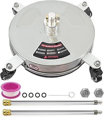 AgiiMan 14“ Pressure Washer Surface Cleaner - Stainless Steel Power Washer Surface Cleaner with 2 Extension Wand, 4000 PSI Pressure Washer Attachment with Wheels for Driveway, Sidewalk, Patio