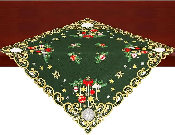 Simhomsen Embroidered Small Christmas Square Tablecloth, Toppers (Christmas Green)