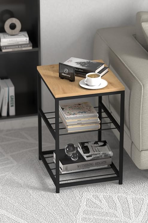 3 Raflı Metal Yan Sehpa Koltuk Sehpası Zigon Sehpa Metal Raflı Koltuk Sehpa Çay Kahve Köşesi siyah 30 x 45