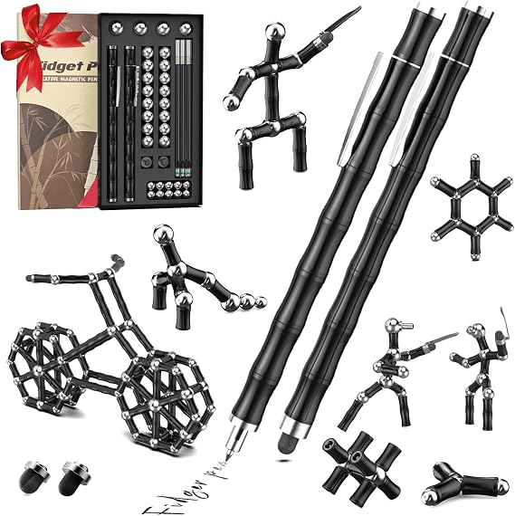KODATEK Magnetic Fidget Pen, Fidget Toys for Teens & Adults (Black) | Stress Relief Toys for Men, Cool Gadget for Office Desk and Classroom, Christmas Birthday Graduation gifts for Men Women