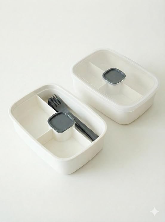 ViosStore Leak Proof Lunch Box – 3 Compartment Dining Container | Lunch Box | Storage Container | Does not contain BPA (White)
