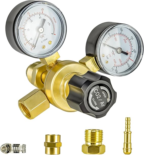 CO2 Argon Regulator Gauges Gas for MIG TIG Weld, 0-40CFH, CGA580 Inlet | 0-4500PSI Argon Flow Meter, Accurate Gas Flow Gague, Dual 9/16" & 5/8" Outlets