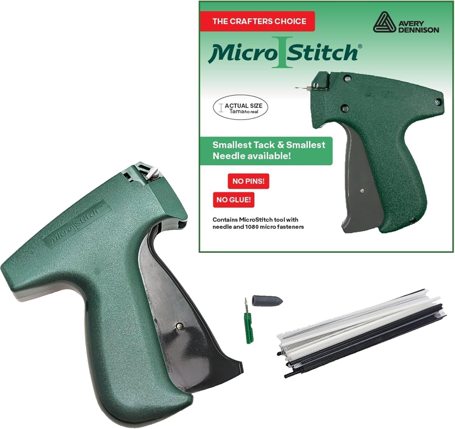 オリジナル MicroStitch® オールインワンタギングガンキット – ブラック/ホワイト&カラーファスナー付き極細ニードルタガー – 衣類の修理、キルト、クラフト、DIYプロジェクトに安全な生地使用