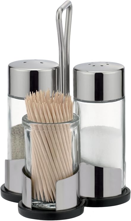 Tescoma Salt-Pepper and Toothpick Dispenser Set with caddy