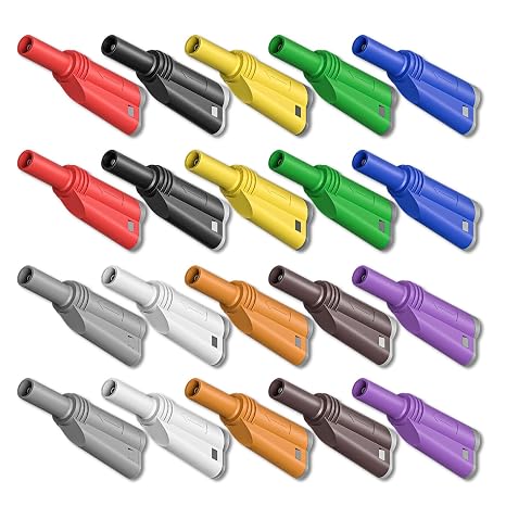 Goupchn 4mm Stackable Shrouded Banana Plugs, Ten Colors, 20PCS | Safety Fully Insulated, Solderless, Screw Fixation, DIY Connectors