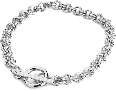 RUBYCA 10Pcs Toggle Clasp Silver Color Charm Rolo Bracelet Double Long Link Chain 18cm DIY Jewelry