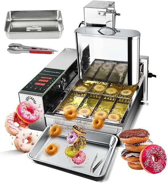 Commercial Donut Making Machine, 4/6 Rows Mini Donut Maker with Control Panel,Digital Donut Fryer Auto Flip Adjustable Donut Thickness(4Row)