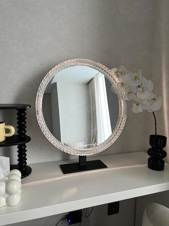 LTSRLL Modern Crystal Bathroom Dressing Table Mirror for Makeup Shaving & Wall Decoration(Black)