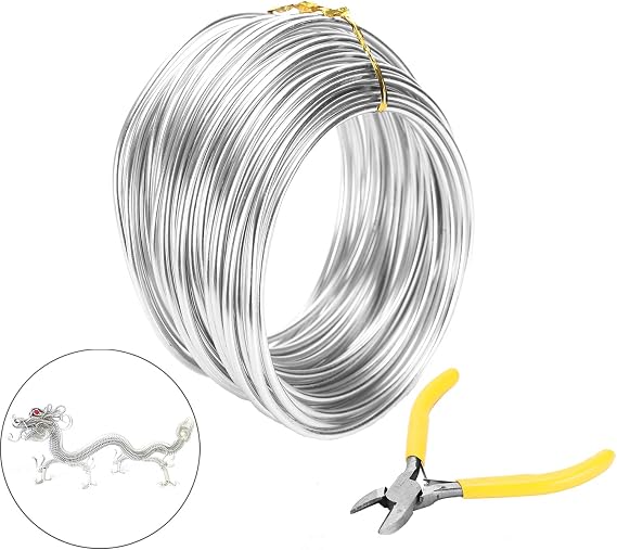 Aluminum Bonsai Training Wire, 3mm Aluminium Bonsai Plant Training Line 33.3ft Craft Aluminum Garden Wire with Cutting Plier for Jewellery Making, Modelling Bonsai & DIY Art Crafts (Silver)