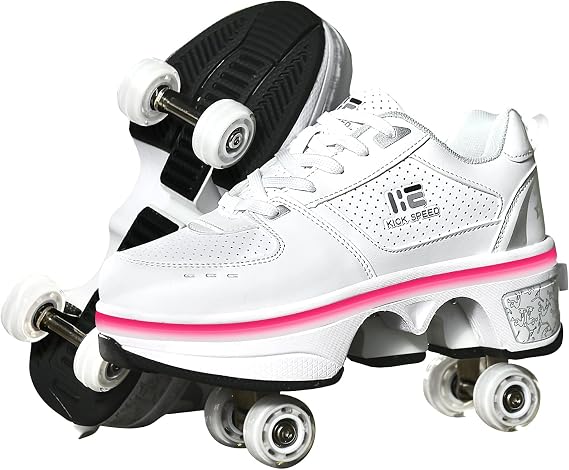2-in-1 Roller Skates & Sneakers Uni Retractable Wheels Outdoor Fan & Fitness Kick Roller Shoes