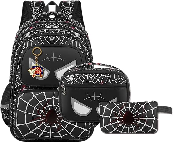 Backpack for boys, Mochilas Escolares Para Ninos, Boys Backpack with Lunch Box, Kindergarten Backpack for Boy (Black)