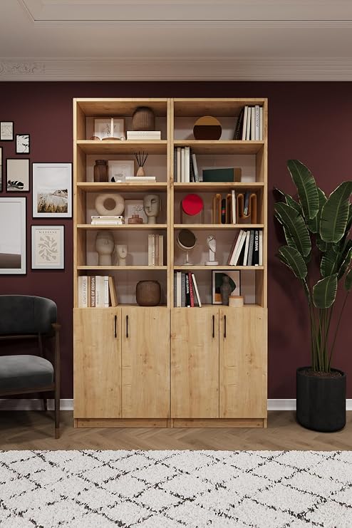 ASRA TREND Safir Meşe K-40 Kapaklı Modern Kitaplık ve Ofis Raf Ünitesi%100 MDFLAM