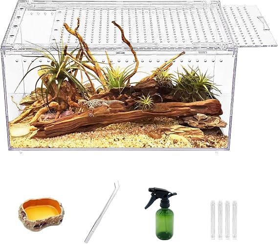 No Assembly Reptile Tank Enclosure with Magnetic Button.12" * 8" * 6" Thicken Snake Enclosure Cage,Batch Stackable Reptile Breeding Tank for Insect,Fish,Tarantula,Hermit Crab,Jumping Spider