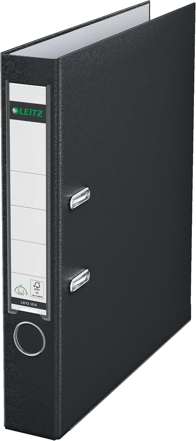 LEITZ 10155095 Lever Arch File, A4, Width 2.2 inches 55 mm, 2 Holes, Holds 350 Sheets, Black
