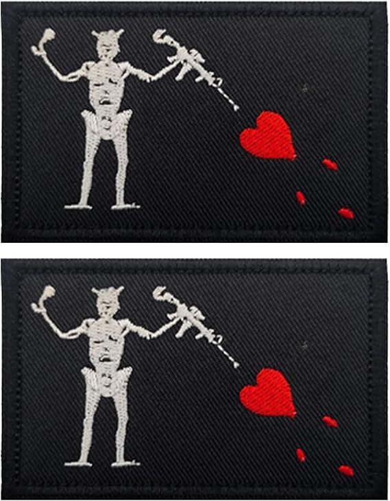 2PCS Blackbeard Edward Pirate Flag Patch Morale Patch Hook and Loop