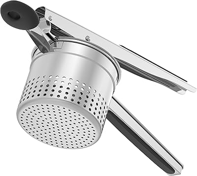 Large 15oz Potato Ricer, Heavy Duty Stainless Steel Ricer for Mashed Potatoes, Sweet Potato Masher Kitchen Tool with Ergonomic Handle, Press and Mash Kitchen Gadget, Black