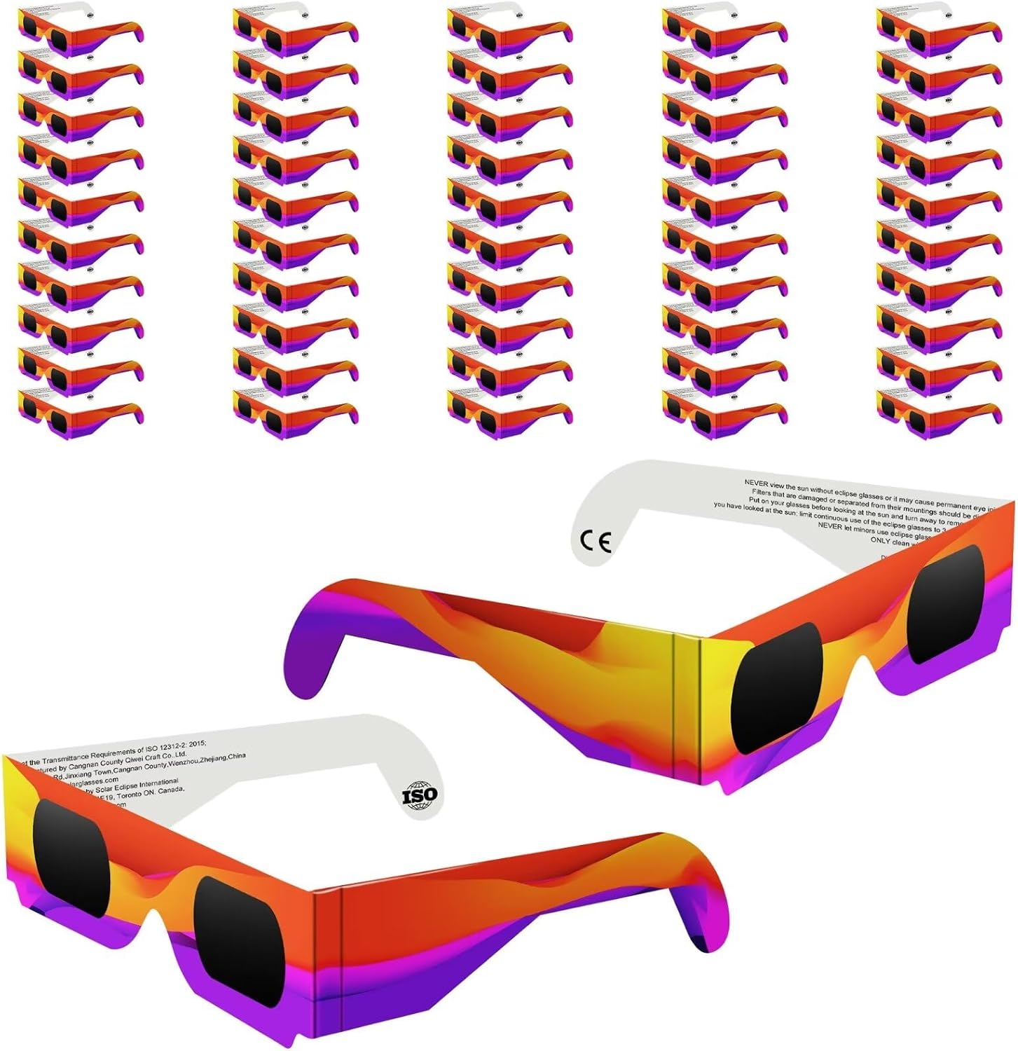 50 Pack Solar Eclipse Glasses 2024, CE & ISO 12312-2 Certified AAS Recognized Paper Glasses, Eye Protection Approved for Direct Sun Viewing, Sun Safe Shades for 2024 Total Solar Eclipse