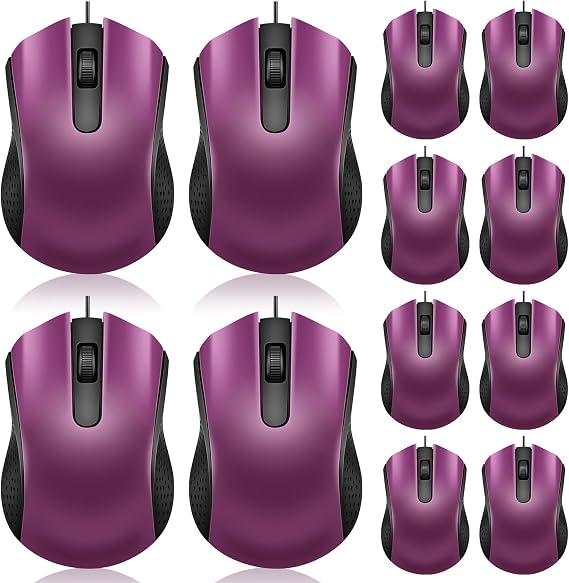 Hoteam 12 Pcs Wired Mouse Bulk, USB Ergonomic Computer Mice,Purple
