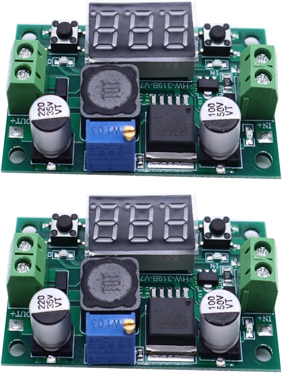2PCS LM2596 Green Board Double Button 2PACK LM2596 Buck Converter Step Down Adjustable Voltage Regulator DC 4-40V to 1.25-37V Buck Converter with LED Voltmeter Display Power Supply Module