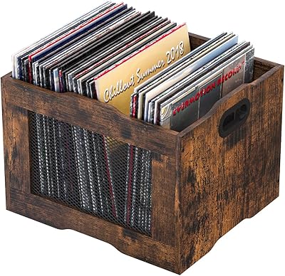 Vinyl Record Storage Crate, Stackable LP Record Display Shelf, Heavy Duty Wood Organizer Box for Records CollectorStoreHomeOfficeSchoolArtistic SpaceGarageWarehouse, Brown