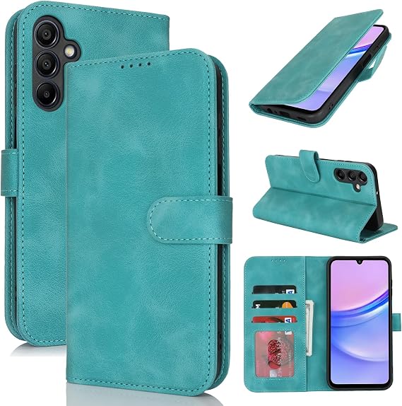 for Samsung Galaxy A15 5G Case Wallet with Card Holder,Galaxy A15 5G Wallet Case for Men Women,PU Leather Magnetic Buckle Stand Flip Cover-Light Green