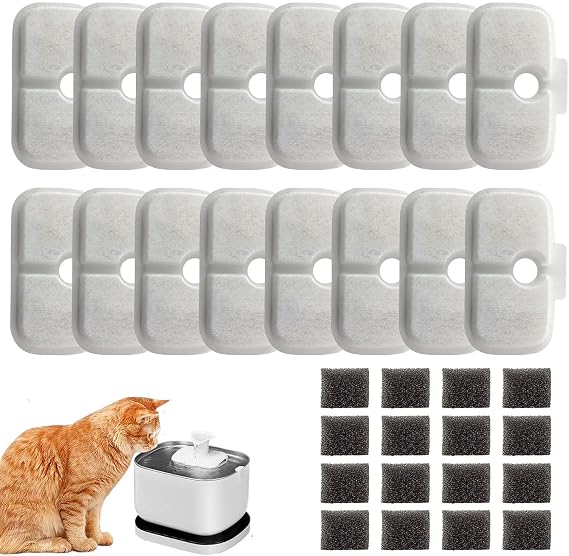Petlibro Dockstream Kedi Su Çeşmesi için 16'lı Paket Kedi Su Çeşmesi Yedek Filtre PLWF005/PLWF115/PLWF105, Yedek Ön Filtre Pompası Süngerleri ile Pet Su Çeşmesi Filtresi.