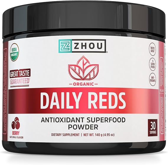 Zhou Organic Reds Powder - Natural Berry Flavor, 4.95 oz (30 Servings)