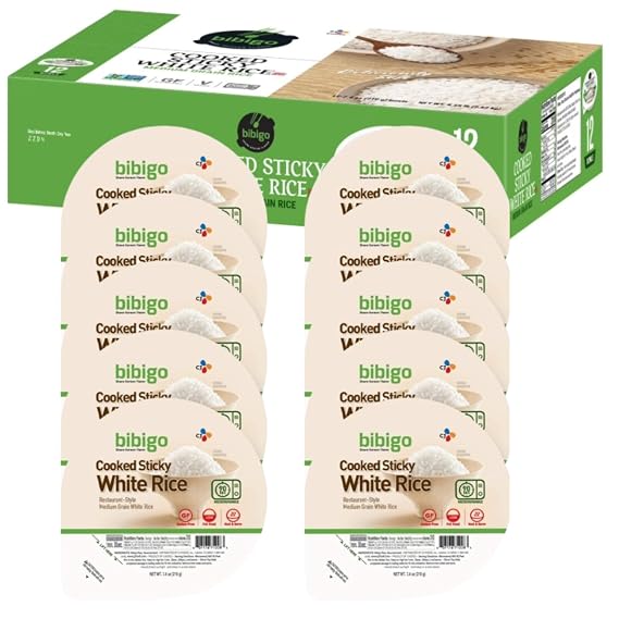 bibigo Cooked Sticky White Rice Bowls, Medium Grain, 7.4 oz, 12 ct