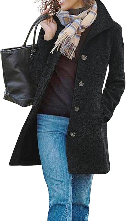 Womens Coats Winter Long Wool Trench Jacket Fall Single Breasted Pea Coat