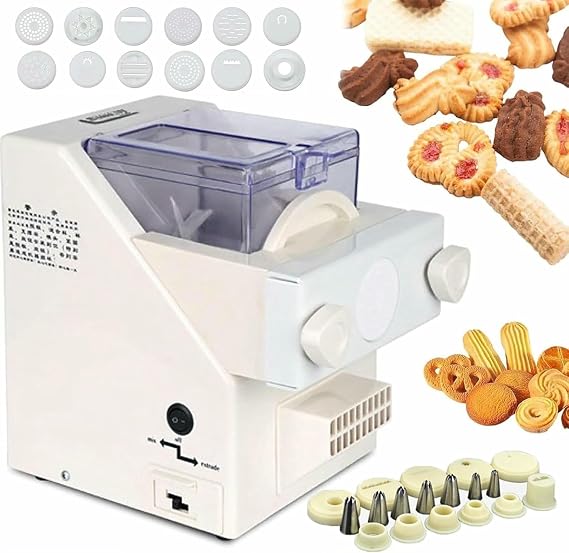Automatic Cookies Making Machine,180W Biscuit Form Maker with 8 Replaceable Nozzles & 6 Cookie Molds,Electric Cookie Press Biscuit Maker,50-60rpm/min Speed,for DIY Baking Biscuit~/