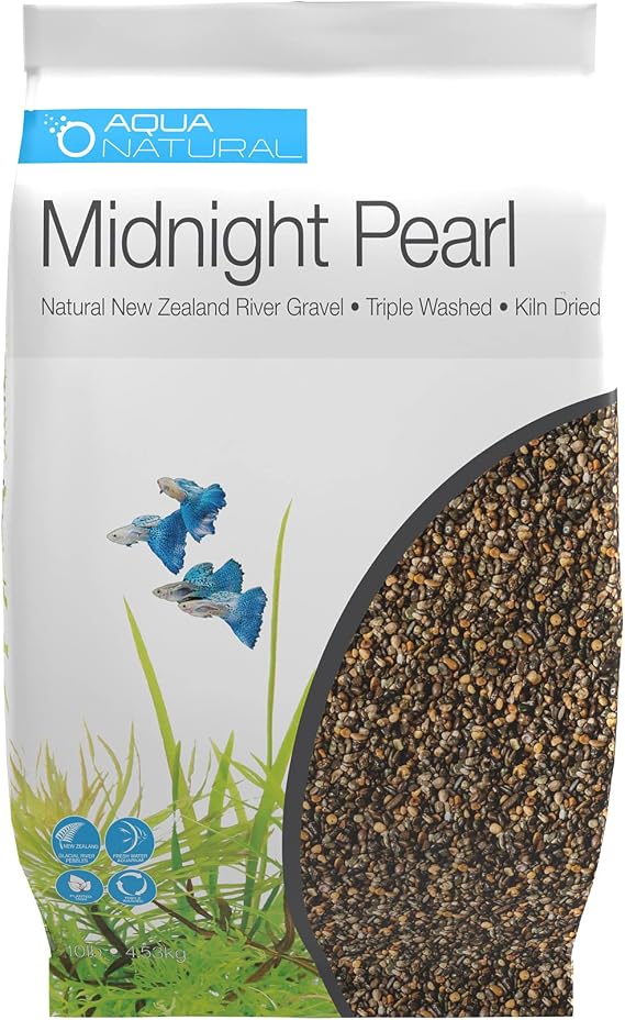 Aqua Natural Aquarium Substrate, Midnight Pearl Gravel, 10lb | 2-4mm, For Aquascaping, For Aquariums, For Vivariums and Terrariums