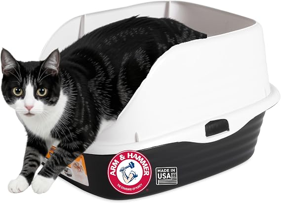 Arm & Hammer Rimmed Cat Litter Box with High Sides and Microban, Made in USA