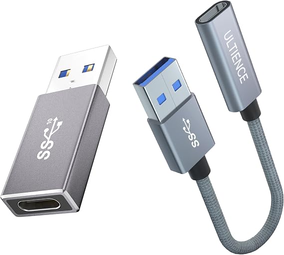 USB-C to USB-A Adapter Combo: 10Gbps High-Speed Type-C Converter Set with 60W Fast Charging & Data Transfer Includes USB-C to USB-A Cable and [Double-Sided] USB Male to Type-C Adapter for Laptop, PC