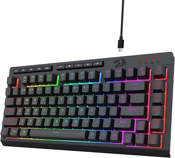 Redragon RGB Gaming Keyboard USB Wired Numeric Keyless English Layout Black Gray, 75% | Membrane Keyboard with Programmable Macro and Multimedia Keys, Anti-Ghost, Anti-Spill, Compact, for Win/MAC/PS/Xbox