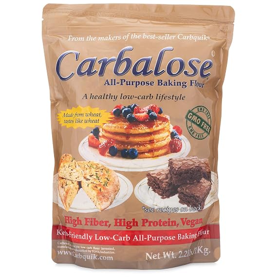 Carbalose Low Carb Flour, 2.2 lb Resealable Pouch 90% Fewer Net Carbs Wheat-Based for Bread, Pizza Crust, Cookies, Cakes, Pancakes and Waffles.