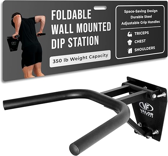 Valor Fitness Wall Mount Dip Bar, Foldable Dip Station