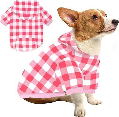 GreenJoy Plaid Dog Sweaters Hoodies Sweatshirts for Dogs Cats, Warm and Soft Cold Weater Coats for Christmas Pink, X-Small