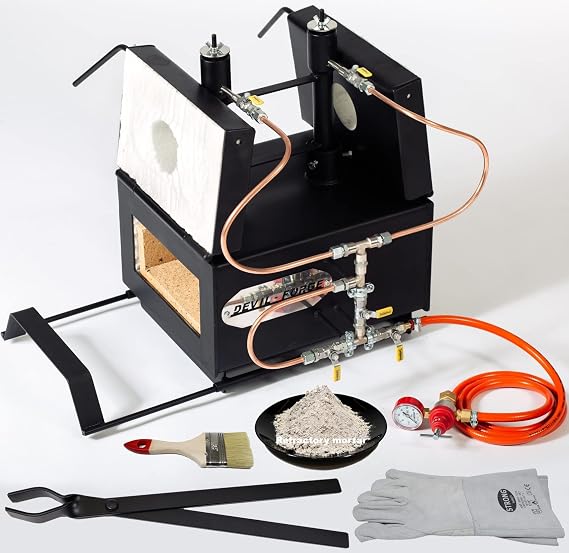 DEVIL-FORGE Gas Propane Forge DFPROFK2, 2 Burners DFC (360.000 BTU) use 1 or 2, Gas Ball Valve, 2 Doors, Tool rest, Gas saving system, Knife Making Blacksmith Farrier 2500F, Double insulation PREMIUM