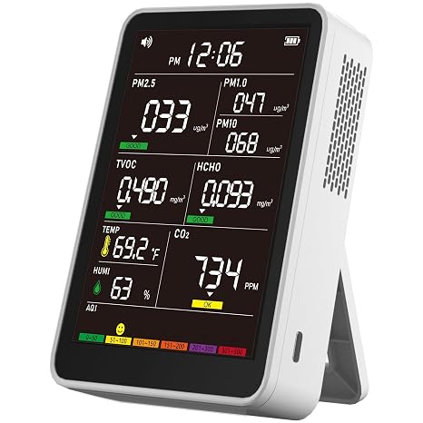 16-in-1 Indoor Air Quality Monitor, High-Precision Multi-Parameter Smart Air Quality Tester with HD Real-Time Color Screen, Portable Air Quality Monitor for Home, Office, Cars, School, Bedroom