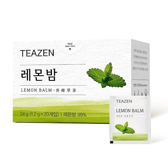 TEAZEN Lemon Balm Tea Bag, Stress Relief & Calming Herbal Tea, 20 Count Individually Wrapped