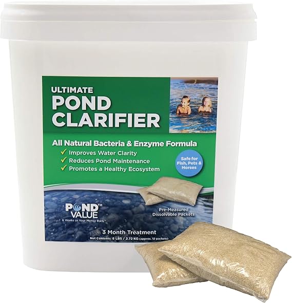 PondValue Ultimate Pond Clarifier for Large Outdoor Ponds & Lakes, Natural Bio Treatment for Clean & Clear Water, Fish, Plant & Pet Safe, 12 Packets