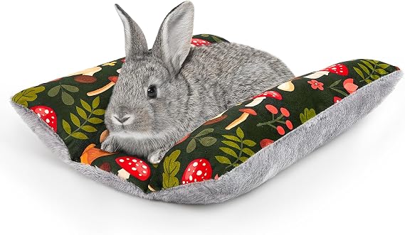 15"x14" Soft Plush Rabbit Bed Washable Cuddle Mat for Small Pets | Reversible Bunny Napping Cushion With Thicker Padding and Floral Designs for Comfortable Rest in Cages