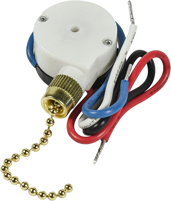 HQRP 3-Speed 4-Wire Switch Compatible with Hunter, Hampton Bay, Harbor Breeze, Westinghouse Ceiling Fan Pull Chain Light Switch with 4 Pre-Installed Wires, UL Listed