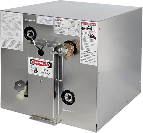 Kuuma 6 Gallon Water Heater for Marines and Boats, 120V Electric Tank Unit with Front-Mount and Rear Heat Exchange for Daily Hot Water Access