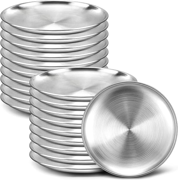 Nuogo 20 Pcs 6.5 Inch Silver Stainless Steel Plates, Metal Serving Tray