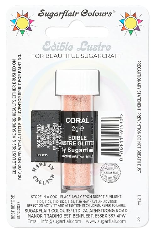 Sugarflair CORAL Sugarcraft Edible Lustre Glitter Sparkly Shimmer Decorating