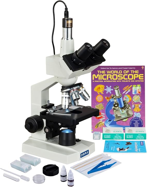 OMAX M83EZ-PKG4-C03S 2500X Digital Camera LED Trinocular Lab Microscope | 40X-2500X Magnification Range USB 2.0 Connectivity Built-In LED Illumination