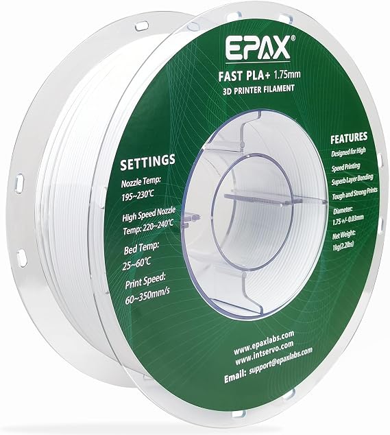 EPAX PLA+ Filament 1.75mm, Fast PLA Plus 3D Printer Filament, High Speed 3D Printing Filament, Dimensional Accuracy +/- 0.03 mm, 1KG Spool (Cold White)