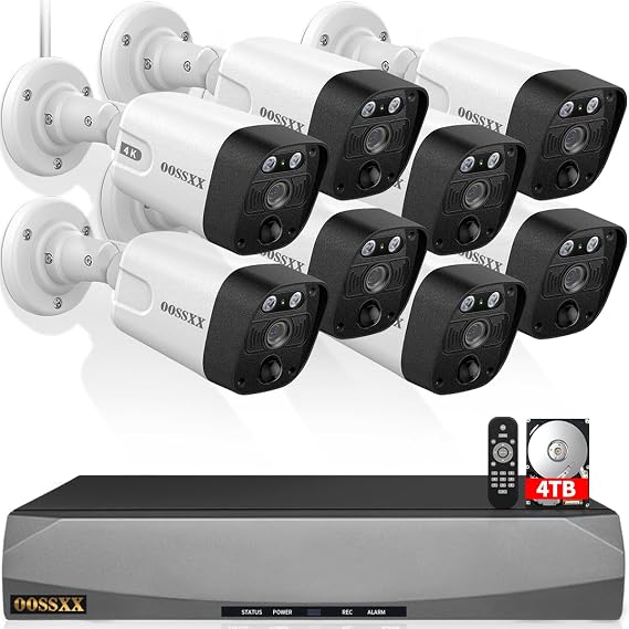 (2026 Update) 4K POE Security Camera System, 130 Wide Angle, AI Human Detection, PIR Sensor, Two-Way Audio, IP66 Waterproof, Free App No Monthly Fee, 8CH NVR with 8 Wired 4K Bullet Cameras,4TB HDD