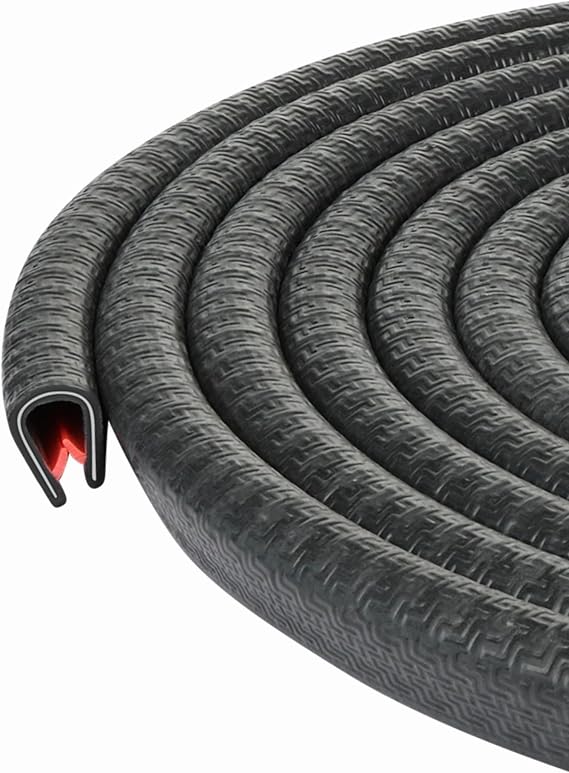 Edge Trim Black U Extrusion Medium Size | U Height: 17/32", Grip Range: 3/64" - 9/64" | PVC Plastic Edge Protector (250 feet)